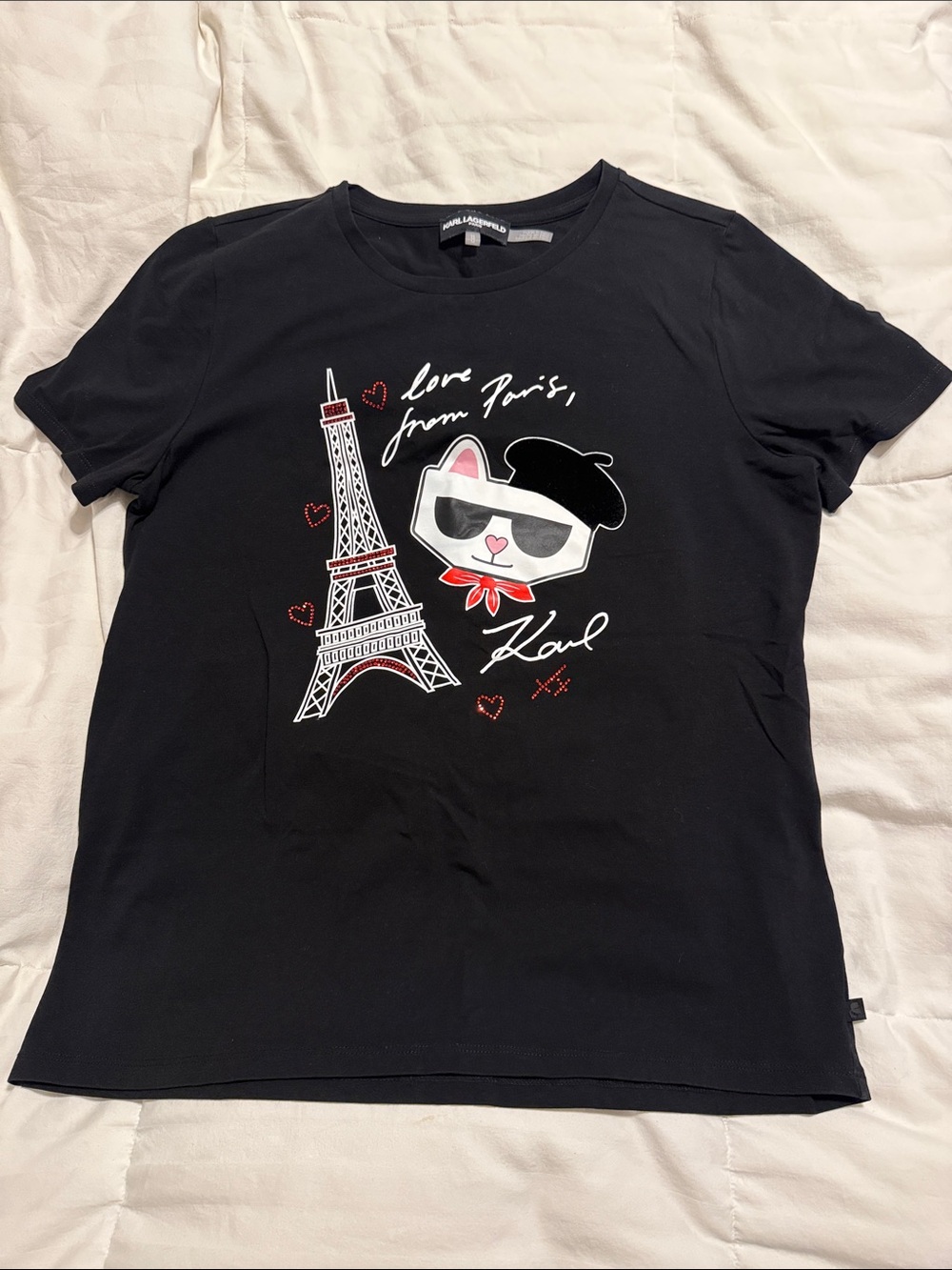 Karl Lagerfeld - Women’s Black Graphic 'Love From Paris' Tee - Medium
